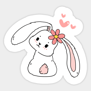 cute bunny rabbit with flower on head cute and sweet baby animal cartoon Sticker